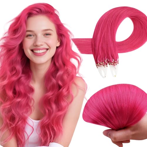 Micro loop hot pink hair extensions
