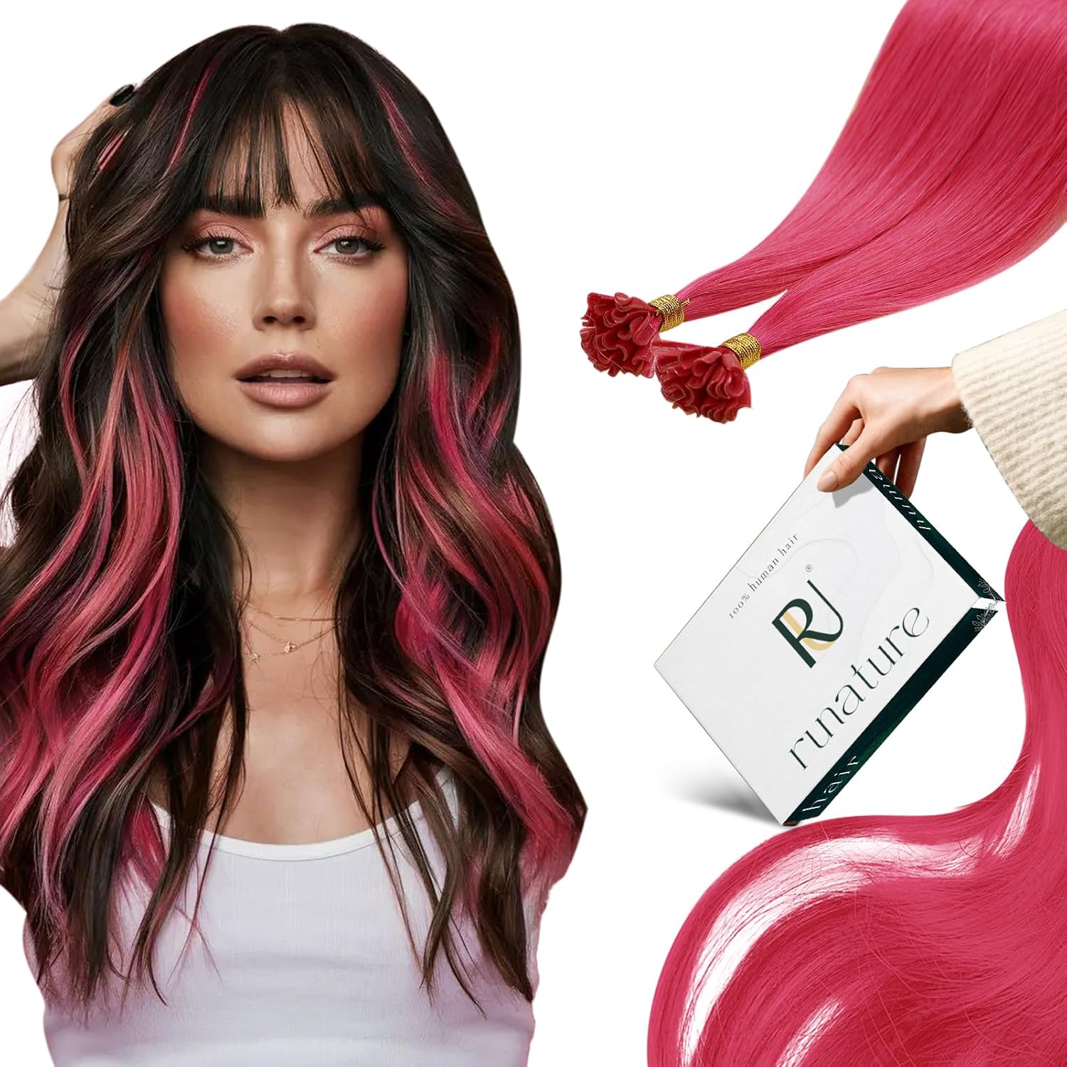 U tip hot pink hair extensions